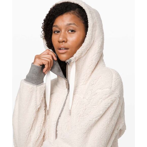 Lululemon Short Sweet Sherpa Jacket Heathered Medium Grey Light Ivory Medium - Picture 4 of 10